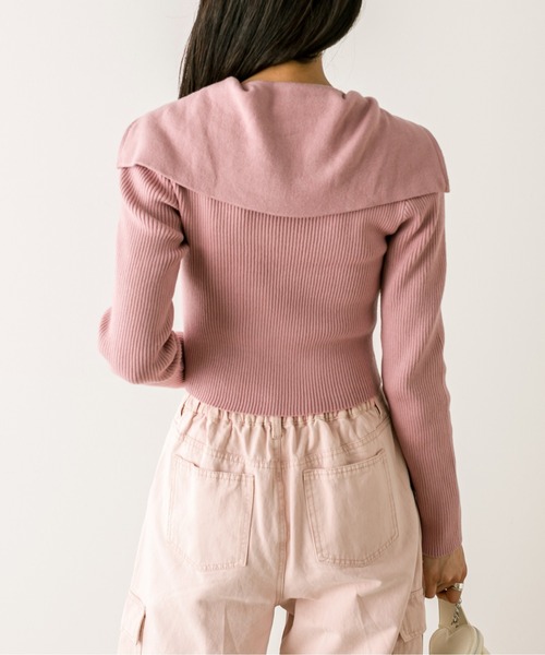 OLIVE des OLIVE（オリーブデオリーブ）の「ダブルジップビッグカラーリブニット　1032050190（ニット/セーター・レディース・ボルドー/ブラック/トップグレー/ピンク/オフホワイト・FREE）」の11枚目の写真