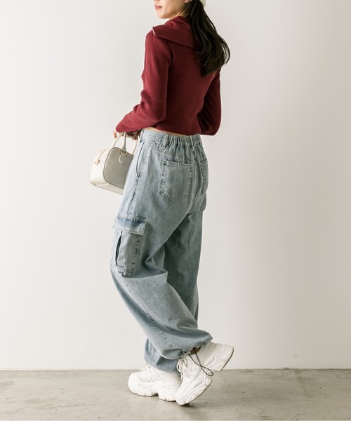 OLIVE des OLIVE（オリーブデオリーブ）の「ダブルジップビッグカラーリブニット　1032050190（ニット/セーター・レディース・ボルドー/ブラック/トップグレー/ピンク/オフホワイト・FREE）」の13枚目の写真