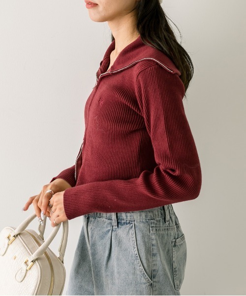 OLIVE des OLIVE（オリーブデオリーブ）の「ダブルジップビッグカラーリブニット　1032050190（ニット/セーター・レディース・ボルドー/ブラック/トップグレー/ピンク/オフホワイト・FREE）」の16枚目の写真