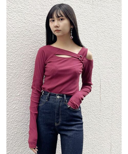 MURUA（ムルーア）の「リングデコルテカットトップス（Tシャツ/カットソー・レディース・アイボリー/ブラック/ワイン・FREE）」の20枚目の写真