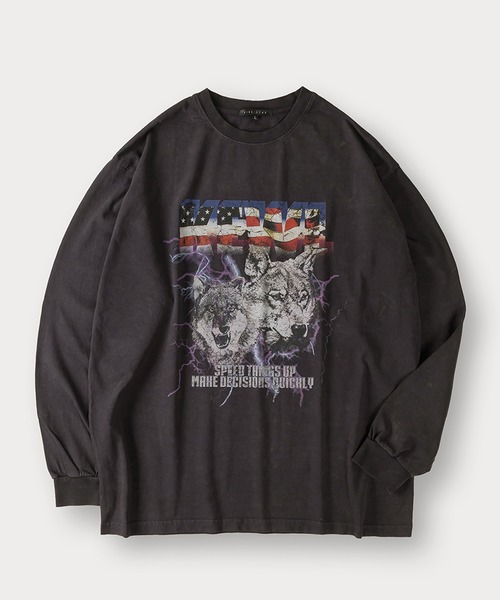 ヴィンテージ グラフィック Tシャツ ロングTシャツ ダメージ ウォッシュ セール】ウォッシュ加工ヴィンテージグラフィックロンT/ビッグ