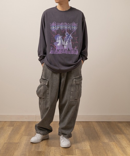 ヴィンテージ グラフィック Tシャツ ロングTシャツ ダメージ ウォッシュ セール】ウォッシュ加工ヴィンテージグラフィックロンT/ビッグ