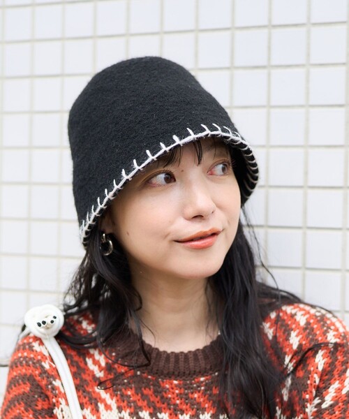 FREAK'S STORE（フリークスストア）の「ハンドステッチ ハット（ハット・レディース・ブラック/ブラウン/オフホワイト・ﾌﾘ-）」の2枚目の写真