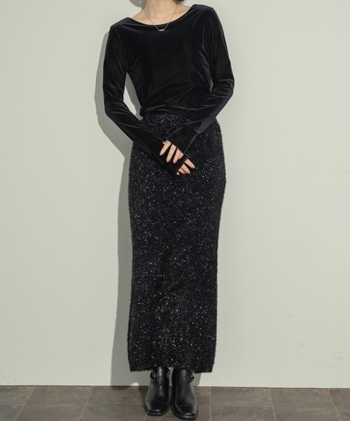 NEUNA（ヌナ）の「【ウエストゴムで歩きやすい】スリット入りラメロングスカート（スカート・レディース・ブラック/アイボリー/グレー・SMALL/FREE）」の12枚目の写真