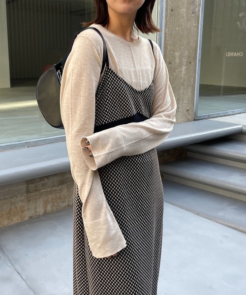 CAPRICIEUX LE'MAGE(カプリシューレマージュ)の「ウール混ニットロンT(ニット/セーター・レディース・ベージュ/ブラック/ホワイト系その他・FREE)」の1枚目の写真