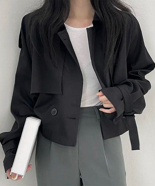 Girly Doll（ガーリードール）の「ショートトレンチコート（トレンチコート・レディース・ブラック/ベージュ・FREE）」の2枚目の写真