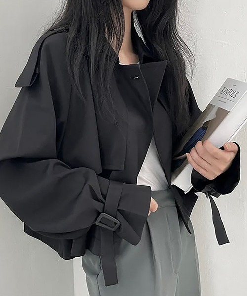 Girly Doll（ガーリードール）の「ショートトレンチコート（トレンチコート・レディース・ブラック/ベージュ・FREE）」の4枚目の写真