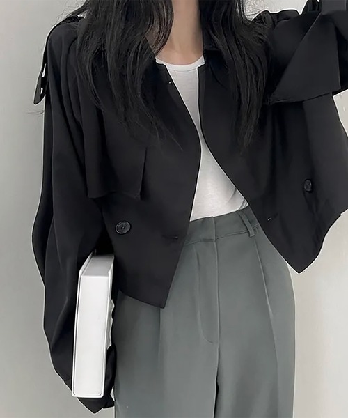 Girly Doll（ガーリードール）の「ショートトレンチコート（トレンチコート・レディース・ブラック/ベージュ・FREE）」の5枚目の写真