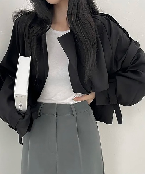 Girly Doll（ガーリードール）の「ショートトレンチコート（トレンチコート・レディース・ブラック/ベージュ・FREE）」の6枚目の写真