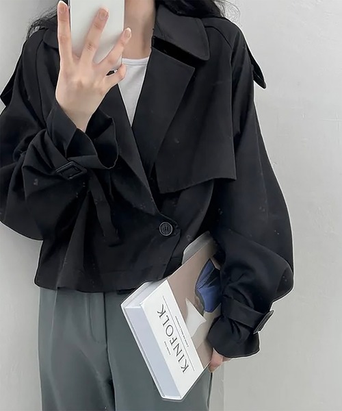 Girly Doll（ガーリードール）の「ショートトレンチコート（トレンチコート・レディース・ブラック/ベージュ・FREE）」の11枚目の写真