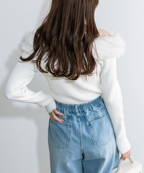 OLIVE des OLIVE（オリーブデオリーブ）の「little orun ふわカワオフショルニット　1032180080（ニット/セーター・レディース・オフホワイト/ブラック/チャコールグレー・FREE）」の8枚目の写真