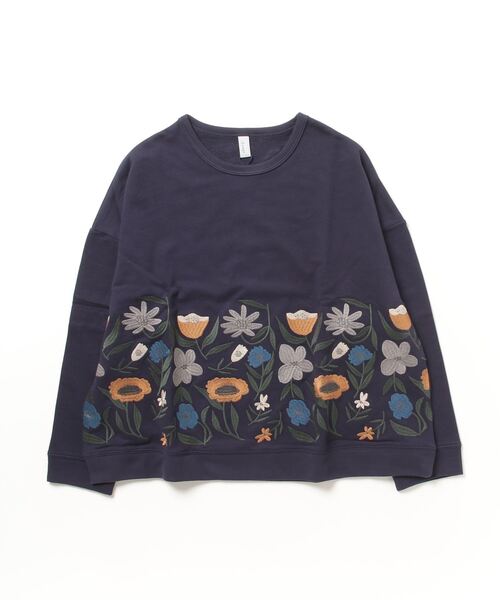 トレーナー スウェット EMAGO 花刺繍プルオーバー レディース Emago トレーナー スウェット EMAGO 花パッチワーク刺繍プル