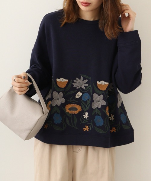 トレーナー スウェット EMAGO 花刺繍プルオーバー レディース Emago トレーナー スウェット EMAGO 花パッチワーク刺繍プル