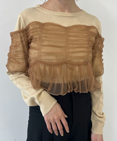 byYOUANCE(バイユアンス)の「チュールシャーリングビスチェニット(ニット/セーター・レディース・グレー/ベージュ・FREE)」の18枚目の写真