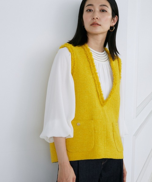 INED（イネド）の「ツイードベスト《PONTETORTO》（ベスト・レディース・イエロー/オフホワイト・9号/7号）」の6枚目の写真