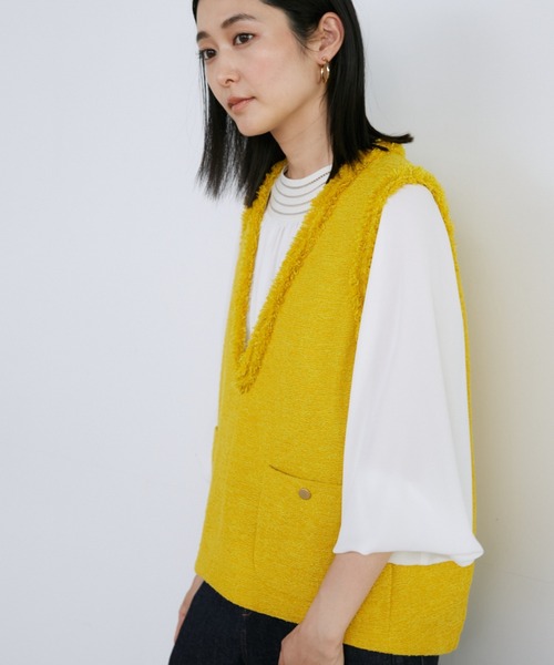 INED（イネド）の「ツイードベスト《PONTETORTO》（ベスト・レディース・イエロー/オフホワイト・9号/7号）」の5枚目の写真