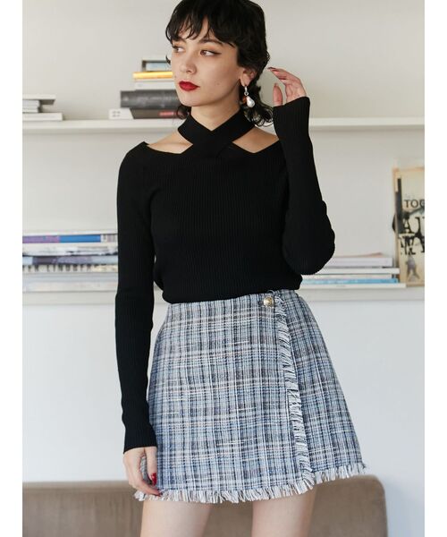 jouetie（ジュエティ）の「ツイードラップスカパン【セットアップ対応】（その他パンツ・レディース・オフホワイト/ネイビー・MEDIUM）」の3枚目の写真