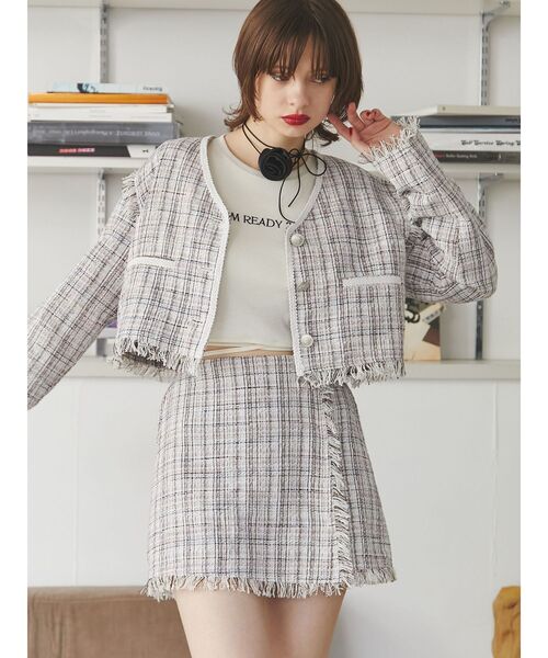 jouetie（ジュエティ）の「ツイードラップスカパン【セットアップ対応】（その他パンツ・レディース・オフホワイト/ネイビー・MEDIUM）」の4枚目の写真