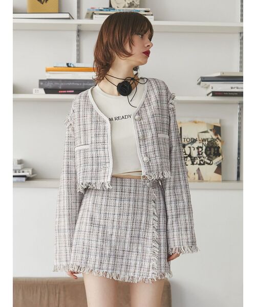 jouetie（ジュエティ）の「ツイードラップスカパン【セットアップ対応】（その他パンツ・レディース・オフホワイト/ネイビー・MEDIUM）」の6枚目の写真