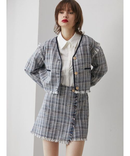 jouetie（ジュエティ）の「ツイードラップスカパン【セットアップ対応】（その他パンツ・レディース・オフホワイト/ネイビー・MEDIUM）」の12枚目の写真