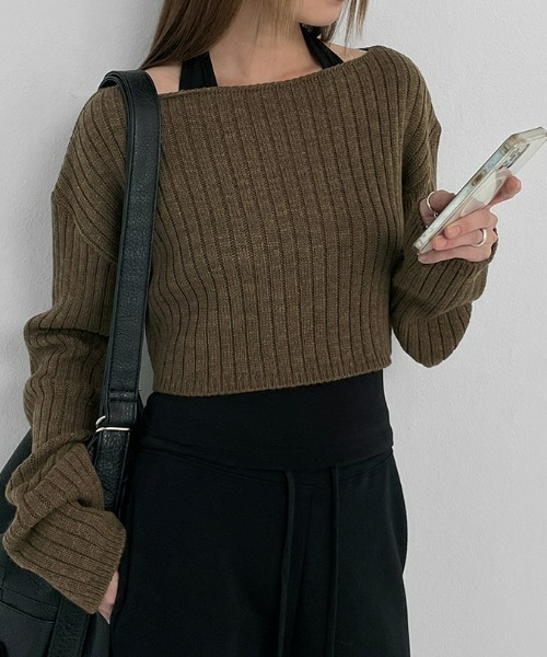 BLACKUP（ブラックアップ）の「[MADE] ティースレイヤードロングスリーブクロップニット（ニット/セーター・レディース・ブラック/グレー/ブラウン・FREE）」の7枚目の写真