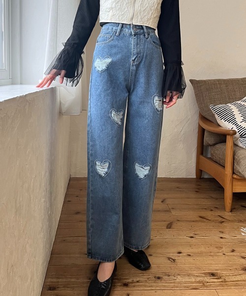 お買得】ARULE ハードダメージ ルーズデニム パンツ セール】ハート色