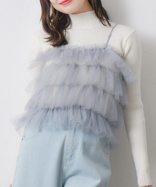RETRO GIRL（レトロガール）の「フリルチュールビスチェ（キャミソール・レディース・アイボリー/ブラック/ライトグレー/ピンク・FREE）」の3枚目の写真
