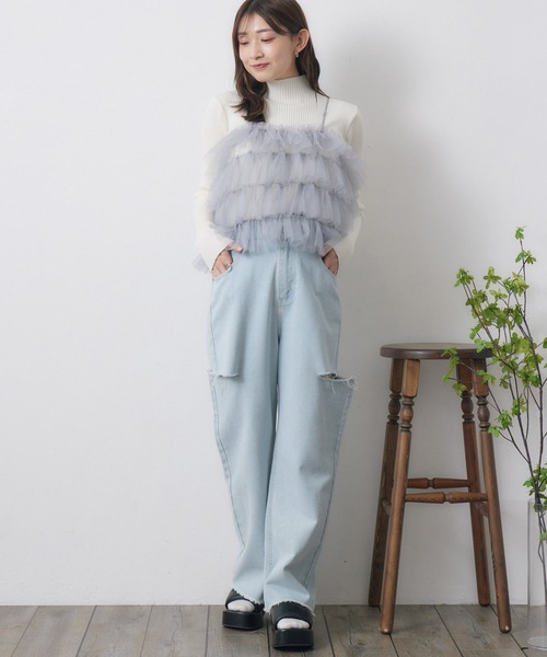 RETRO GIRL（レトロガール）の「フリルチュールビスチェ（キャミソール・レディース・アイボリー/ブラック/ライトグレー/ピンク・FREE）」の7枚目の写真