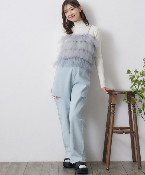 RETRO GIRL（レトロガール）の「フリルチュールビスチェ（キャミソール・レディース・アイボリー/ブラック/ライトグレー/ピンク・FREE）」の8枚目の写真