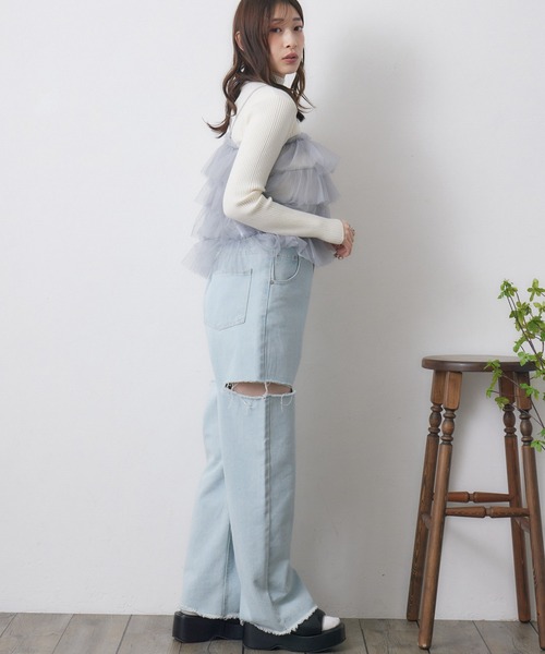 RETRO GIRL（レトロガール）の「フリルチュールビスチェ（キャミソール・レディース・アイボリー/ブラック/ライトグレー/ピンク・FREE）」の10枚目の写真