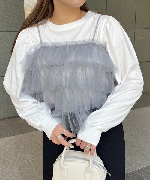 RETRO GIRL（レトロガール）の「フリルチュールビスチェ（キャミソール・レディース・アイボリー/ブラック/ライトグレー/ピンク・FREE）」の12枚目の写真