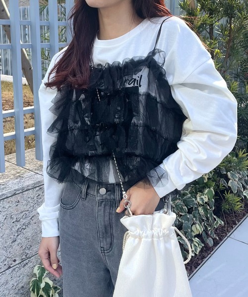 RETRO GIRL（レトロガール）の「フリルチュールビスチェ（キャミソール・レディース・アイボリー/ブラック/ライトグレー/ピンク・FREE）」の20枚目の写真