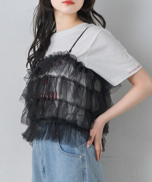 RETRO GIRL（レトロガール）の「フリルチュールビスチェ（キャミソール・レディース・アイボリー/ブラック/ライトグレー/ピンク・FREE）」の18枚目の写真