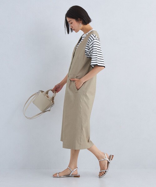 グリーンレーベルリラクシング ロングジレ ジャンスカ ベージュ 総ボタン 無地 green label relaxing(グリーンレーベルリラクシング)の