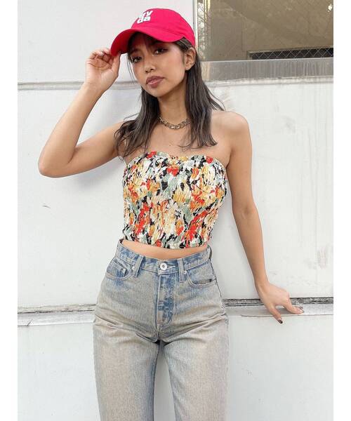 GYDA（ジェイダ）の「FLOWER PATTERNベアビスチェ（チューブトップ・レディース・アイボリー/ブラック・FREE）」の7枚目の写真