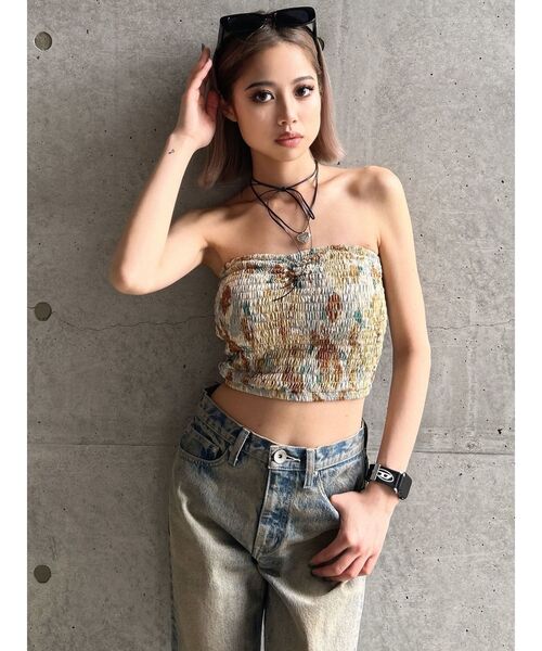 GYDA（ジェイダ）の「FLOWER PATTERNベアビスチェ（チューブトップ・レディース・アイボリー/ブラック・FREE）」の8枚目の写真