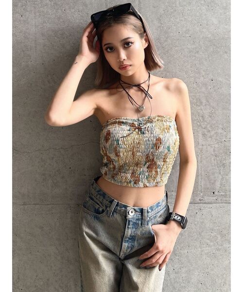 GYDA（ジェイダ）の「FLOWER PATTERNベアビスチェ（チューブトップ・レディース・アイボリー/ブラック・FREE）」の9枚目の写真