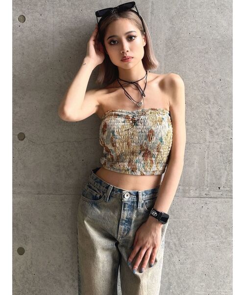 GYDA（ジェイダ）の「FLOWER PATTERNベアビスチェ（チューブトップ・レディース・アイボリー/ブラック・FREE）」の10枚目の写真