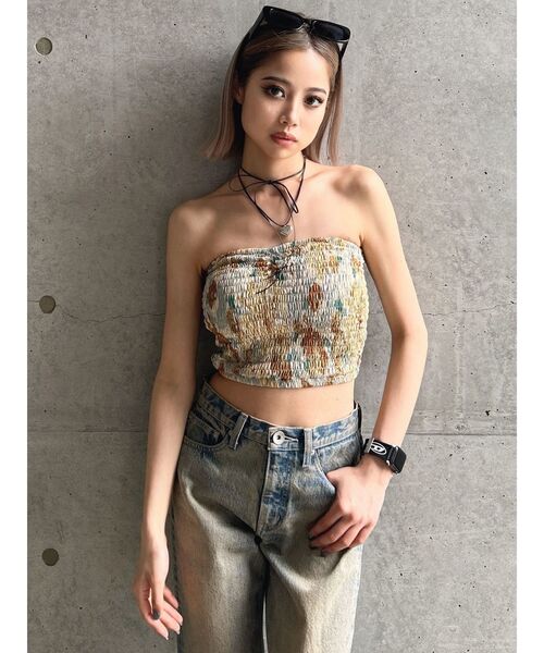 GYDA（ジェイダ）の「FLOWER PATTERNベアビスチェ（チューブトップ・レディース・アイボリー/ブラック・FREE）」の11枚目の写真