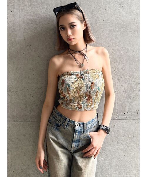 GYDA（ジェイダ）の「FLOWER PATTERNベアビスチェ（チューブトップ・レディース・アイボリー/ブラック・FREE）」の12枚目の写真