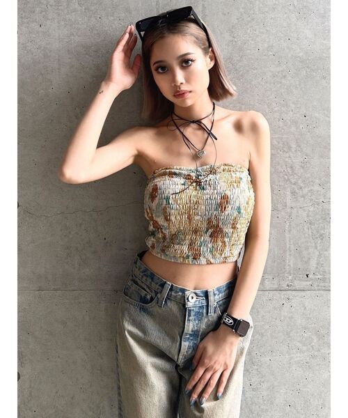 GYDA（ジェイダ）の「FLOWER PATTERNベアビスチェ（チューブトップ・レディース・アイボリー/ブラック・FREE）」の3枚目の写真