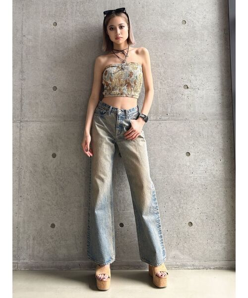 GYDA（ジェイダ）の「FLOWER PATTERNベアビスチェ（チューブトップ・レディース・アイボリー/ブラック・FREE）」の5枚目の写真