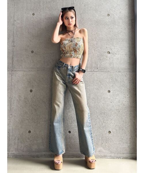 GYDA（ジェイダ）の「FLOWER PATTERNベアビスチェ（チューブトップ・レディース・アイボリー/ブラック・FREE）」の6枚目の写真