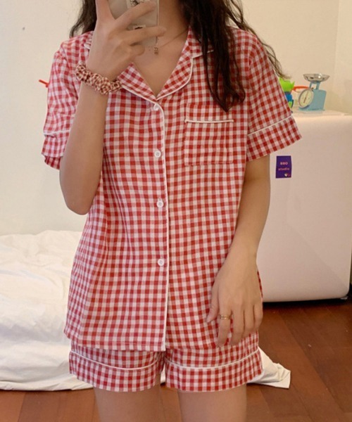 Miniministore(ミニミニストア)の「韓国 パジャマ 上下セット ルームウェア(ルームウェア/パジャマ・レディース・イエロー×グリーン/グレー/パープル/サーモンピンク/ピンク/レッド/ブルー/ブラック/ミント・FREE)」の9枚目の写真