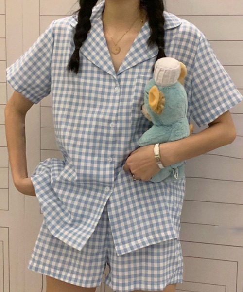 Miniministore(ミニミニストア)の「韓国 パジャマ 上下セット ルームウェア(ルームウェア/パジャマ・レディース・イエロー×グリーン/グレー/パープル/サーモンピンク/ピンク/レッド/ブルー/ブラック/ミント・FREE)」の4枚目の写真