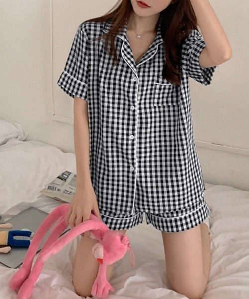 Miniministore(ミニミニストア)の「韓国 パジャマ 上下セット ルームウェア(ルームウェア/パジャマ・レディース・イエロー×グリーン/グレー/パープル/サーモンピンク/ピンク/レッド/ブルー/ブラック/ミント・FREE)」の11枚目の写真