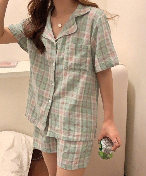 Miniministore(ミニミニストア)の「韓国 パジャマ 上下セット ルームウェア(ルームウェア/パジャマ・レディース・イエロー×グリーン/グレー/パープル/サーモンピンク/ピンク/レッド/ブルー/ブラック/ミント・FREE)」の14枚目の写真