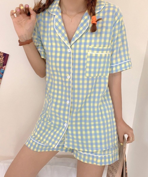Miniministore(ミニミニストア)の「韓国 パジャマ 上下セット ルームウェア(ルームウェア/パジャマ・レディース・イエロー×グリーン/グレー/パープル/サーモンピンク/ピンク/レッド/ブルー/ブラック/ミント・FREE)」の16枚目の写真