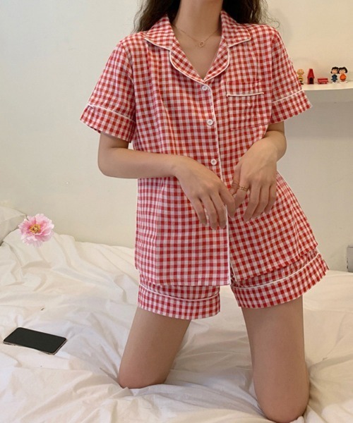 Miniministore(ミニミニストア)の「韓国 パジャマ 上下セット ルームウェア(ルームウェア/パジャマ・レディース・イエロー×グリーン/グレー/パープル/サーモンピンク/ピンク/レッド/ブルー/ブラック/ミント・FREE)」の18枚目の写真