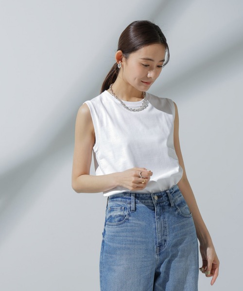 NANO universe（ナノユニバース）の「Anti Soaked(R) 汗染み防止 ノースリーブTシャツ（Tシャツ/カットソー・レディース・チャコール/グレー系その他4/ホワイト/ブラック・S/M）」の20枚目の写真